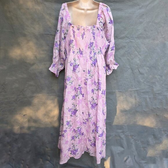 English Factory Pink Floral Smocked Maxi Dress Plus Size 2X Square Neck - Picture 2 of 5